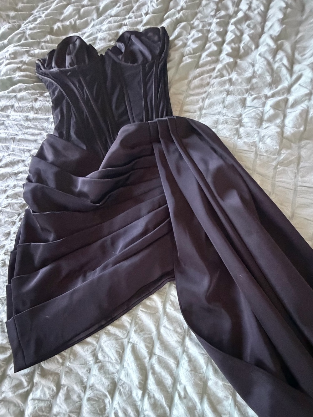 Oh Polly Black Strapless Corset Draped Gown